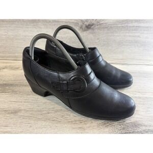 Clarks Shoes Womens 8 M Genette Arc Casual Side Zip Loafers Black Leather Heels